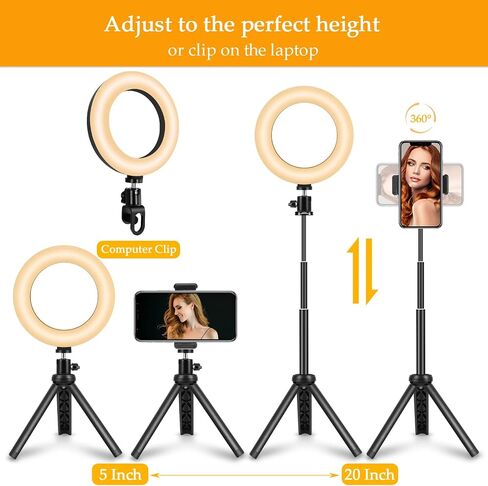 Selfie Ring Light with Stand,Video Conference Lighting,3 Dimmable Color and 10 Brightness Level Easy to Use Suitable for Webcam Lighting/Remote Working in Saudi Arabia