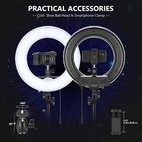 Neewer RL-12 مصباح حلقة LED مقاس 14 بوصة خارجي/12 بوصة في المنتصف مع حامل إضاءة، فلتر ألوان، حامل هاتف للمكياج، يوتيوب، تيك توك، تصوير فيديو الكاميرا/الهاتف in Saudi Arabia