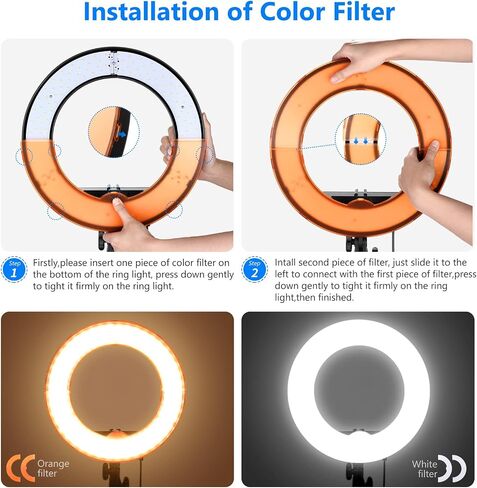 Neewer RL-12 مصباح حلقة LED مقاس 14 بوصة خارجي/12 بوصة في المنتصف مع حامل إضاءة، فلتر ألوان، حامل هاتف للمكياج، يوتيوب، تيك توك، تصوير فيديو الكاميرا/الهاتف in Saudi Arabia
