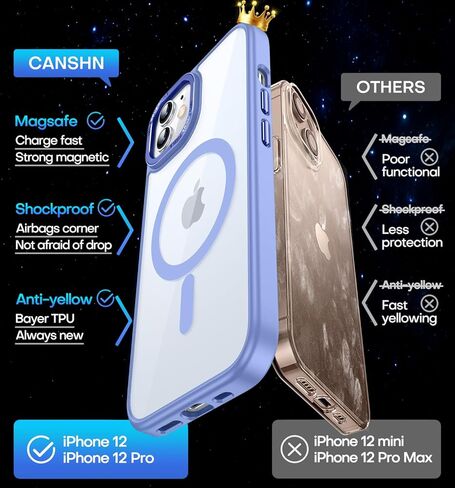 CANSHN Clear Compatible with iPhone 12 Case/iPhone 12 Pro Case [Military Drop Protection] Not Yellowing Shockproof Protective Cover Bumpers Slim Thin Phone Case 6.1 Inch in Kuwait