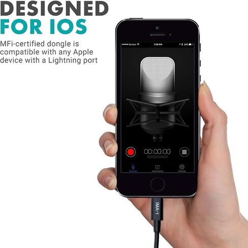 Movo IMA-1 Female 3.5mm TRRS Microphone Adapter Cable to Lightning Connector Dongle Compatible with Apple iPhone, iPad Smartphones and Tablets - Optimized for Microphones/Pro Audio in Saudi Arabia
