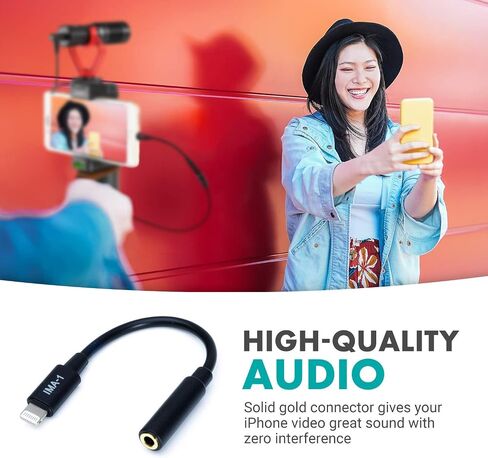 Movo IMA-1 Female 3.5mm TRRS Microphone Adapter Cable to Lightning Connector Dongle Compatible with Apple iPhone, iPad Smartphones and Tablets - Optimized for Microphones/Pro Audio in Saudi Arabia