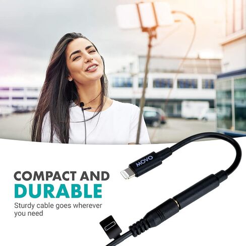 Movo IMA-1 Female 3.5mm TRRS Microphone Adapter Cable to Lightning Connector Dongle Compatible with Apple iPhone, iPad Smartphones and Tablets - Optimized for Microphones/Pro Audio in Saudi Arabia