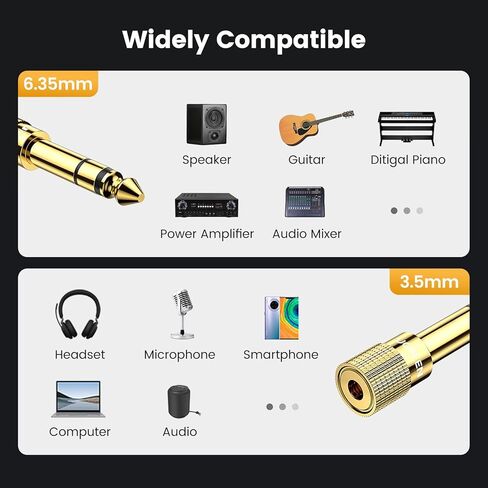 UGREEN 6.35mm 1/4 Male to 3.5mm 1/8 Female Stereo Headphone Adapter Audio Jack Plug Gold Plated for Speaker Headphone Guitar Digital Piano Amp, 2 Pack in Saudi Arabia