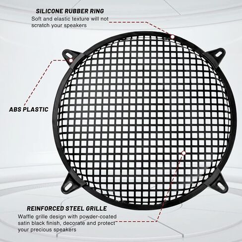 12" Speaker Grill Cover: Car Audio Speaker Grill Cover, Subwoofer Metal Mesh-Waffle Grill Cover Protector with Rubber Frame(Pack of 2) in Saudi Arabia