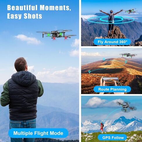 طائرة بدون طيار مع كاميرا 4K RC كوادكوبتر للبالغين، نقل فيديو طويل المدى بطول 1640 قدمًا، محور ثلاثي المحاور، 46 دقيقة وقت الطيران GPS العودة التلقائية ومتابعتي، طيران دائري، طيران نقطة الطريق، تثبيت الارتفاع in Kuwait