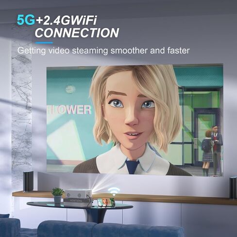 جهاز عرض أصلي 1080 بكسل مع 5G WiFi وBluetooth 5.2، جهاز عرض EAZVUE Mini 400 ANSI Lumen، جهاز عرض محمول متوافق مع عصا التلفاز/الهاتف/الكمبيوتر الشخصي/DVD/HDMI/AV/USB/SD، جهاز عرض أفلام خارجي in Kuwait