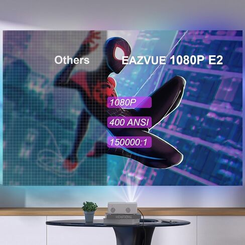 جهاز عرض أصلي 1080 بكسل مع 5G WiFi وBluetooth 5.2، جهاز عرض EAZVUE Mini 400 ANSI Lumen، جهاز عرض محمول متوافق مع عصا التلفاز/الهاتف/الكمبيوتر الشخصي/DVD/HDMI/AV/USB/SD، جهاز عرض أفلام خارجي in Kuwait