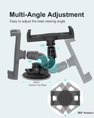 حامل تابلت على الزجاج الأمامي للسيارة من Aozcu، حامل تابلت على لوحة القيادة في النافذة، حامل شفط قوي 95 مم مع طرف لولبي 1/4 بوصة لجهاز iPad Pro 11/ Air/Mini، وGalaxy Tabs، والمزيد من الهواتف والأجهزة اللوحية مقاس 4-13 بوصة، والكاميرا in Kuwait