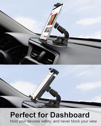حامل تابلت على الزجاج الأمامي للسيارة من Aozcu، حامل تابلت على لوحة القيادة في النافذة، حامل شفط قوي 95 مم مع طرف لولبي 1/4 بوصة لجهاز iPad Pro 11/ Air/Mini، وGalaxy Tabs، والمزيد من الهواتف والأجهزة اللوحية مقاس 4-13 بوصة، والكاميرا in Kuwait