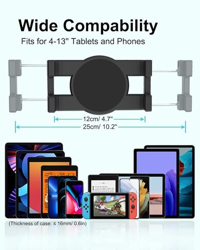 حامل تابلت على الزجاج الأمامي للسيارة من Aozcu، حامل تابلت على لوحة القيادة في النافذة، حامل شفط قوي 95 مم مع طرف لولبي 1/4 بوصة لجهاز iPad Pro 11/ Air/Mini، وGalaxy Tabs، والمزيد من الهواتف والأجهزة اللوحية مقاس 4-13 بوصة، والكاميرا in Kuwait