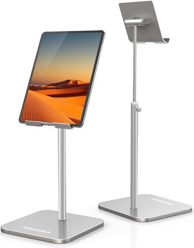 ODOSOLA Tablet Stand Height Angle Adjustable, Eye-Level Desktop iPad Stands Tablet Holder for Home Office, Cradle Dock for iPad Pro 12.9, Air Mini 4, Kindle, E-Reader, Nexus, iPhone (4-13'') Silver in Saudi Arabia