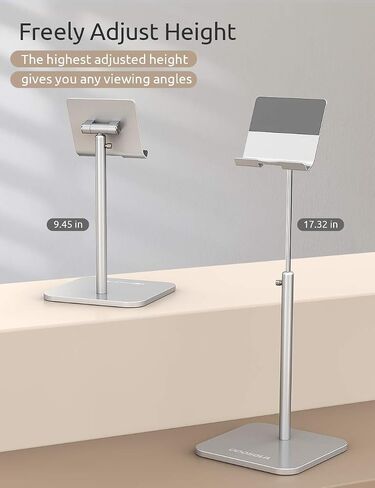 ODOSOLA Tablet Stand Height Angle Adjustable, Eye-Level Desktop iPad Stands Tablet Holder for Home Office, Cradle Dock for iPad Pro 12.9, Air Mini 4, Kindle, E-Reader, Nexus, iPhone (4-13'') Silver in Saudi Arabia