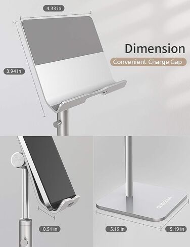ODOSOLA Tablet Stand Height Angle Adjustable, Eye-Level Desktop iPad Stands Tablet Holder for Home Office, Cradle Dock for iPad Pro 12.9, Air Mini 4, Kindle, E-Reader, Nexus, iPhone (4-13'') Silver in Saudi Arabia