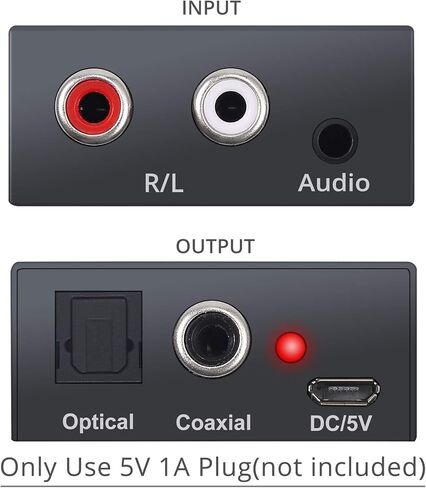 محول الصوت التناظري إلى الرقمي PROZOR ADC R/L RCA 3.5 مم AUX إلى محول الصوت البصري الرقمي المحوري Toslink مع كابل بصري لمشغل Blu-ray HD DVD AV Amp in Kuwait