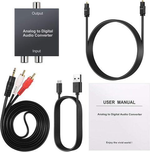 محول الصوت التناظري إلى الرقمي PROZOR ADC R/L RCA 3.5 مم AUX إلى محول الصوت البصري الرقمي المحوري Toslink مع كابل بصري لمشغل Blu-ray HD DVD AV Amp in Kuwait