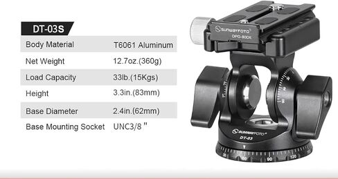 Sunwayfoto DT-03S Arca Compatible 2 Way Tilt Head + 60mm QR Plate for Tripod/Monopod in Kuwait