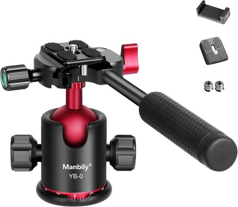 رأس كروي، رأس كروي ثلاثي القوائم من مانبيلي مع مقبض، رأس إمالة مع لوحة تحرير سريعة 1/4 بوصة، رأس كروي معدني بانورامي دوار 360 درجة لكاميرا DSLR in Kuwait