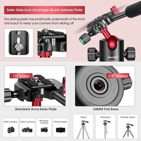 رأس كروي، رأس كروي ثلاثي القوائم من مانبيلي مع مقبض، رأس إمالة مع لوحة تحرير سريعة 1/4 بوصة، رأس كروي معدني بانورامي دوار 360 درجة لكاميرا DSLR in Kuwait