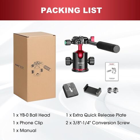 رأس كروي، رأس كروي ثلاثي القوائم من مانبيلي مع مقبض، رأس إمالة مع لوحة تحرير سريعة 1/4 بوصة، رأس كروي معدني بانورامي دوار 360 درجة لكاميرا DSLR in Kuwait