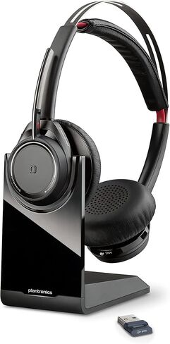 سماعة الرأس اللاسلكية Poly Voyager Focus UC للكمبيوتر وحامل الشحن (Plantronics) - إلغاء الضوضاء النشط (ANC) - توصيل الكمبيوتر الشخصي/Mac/الهاتف المحمول عبر البلوتوث - تعمل مع فرق (معتمدة)، Zoom-Amazon حصريًا in Kuwait