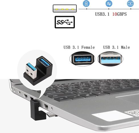 QIANRENON U-Shape USB 3.1 Adapter 180 Degree USB A Male to Female Coupler Connector 10Gbps USB Type A Support Data Transfer Connector Converter OTG for PC Laptop Power Bank 2Pcs in Saudi Arabia