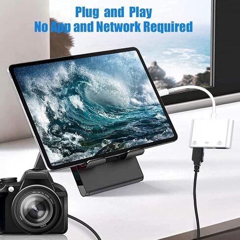 اس سي اي ان سي اي ان سي اي محول كاميرا لايتنينج الى USB 3.0 متوافق مع ايفون وايباد، محول USB ايفون مع منفذي USB 3.0 ومنفذ شحن واحد، بدون تطبيق، التوصيل والتشغيل (ابيض) in Kuwait