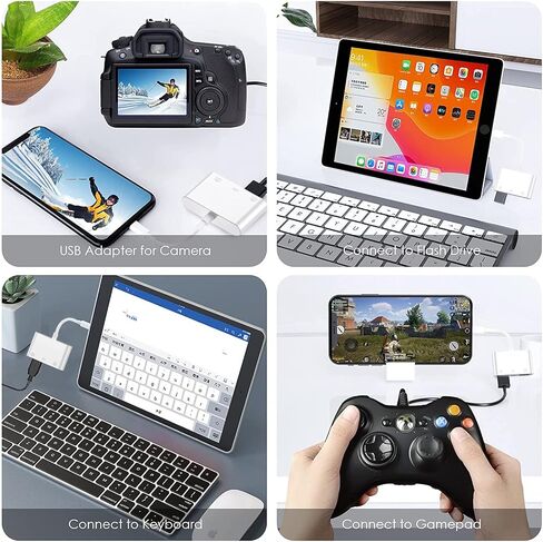 اس سي اي ان سي اي ان سي اي محول كاميرا لايتنينج الى USB 3.0 متوافق مع ايفون وايباد، محول USB ايفون مع منفذي USB 3.0 ومنفذ شحن واحد، بدون تطبيق، التوصيل والتشغيل (ابيض) in Kuwait