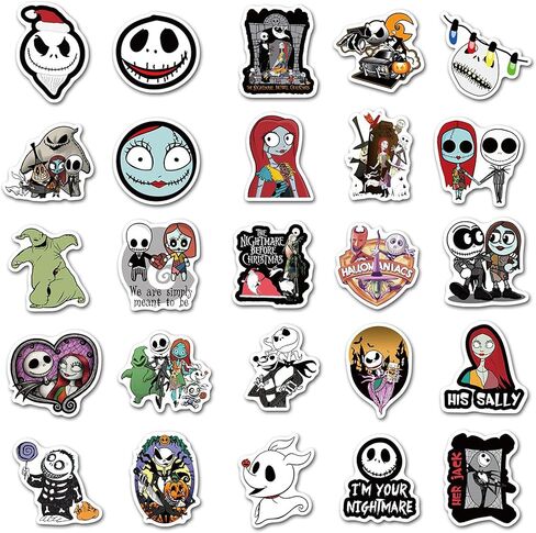 ملصقات نايتمير بيفور كريسماس 50 قطعة، ملصقات لطيفة من الفينيل مقاومة للماء للابتوب وزجاجات المياه والجيتار ولوح التزلج للمراهقين in Kuwait