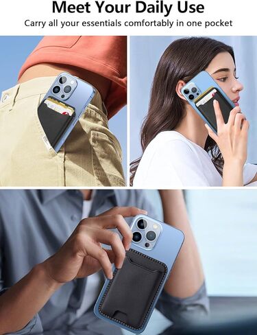 TopMade لمحفظة Magsafe، حامل بطاقة المحفظة المغناطيسية لسلسلة iPhone 15 وiPhone 14/13/12، محفظة هاتف جلدية مغناطيسية مع مغناطيس قوي، حجب RFID لبطاقة الائتمان، تناسب 4 بطاقات، أسود in Kuwait