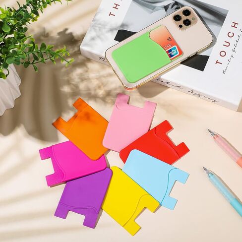 Frienda 24 Pcs Phone Card Holder Adhesive Silicone Wallet, Lovely Color | Stick-on Cellphone Credit Card Holder, Back of Phone Sleeve Bulk, Stick on Cellphone Cases, Compatible with Most Smartphone in Kuwait