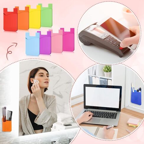 Frienda 24 Pcs Phone Card Holder Adhesive Silicone Wallet, Lovely Color | Stick-on Cellphone Credit Card Holder, Back of Phone Sleeve Bulk, Stick on Cellphone Cases, Compatible with Most Smartphone in Kuwait