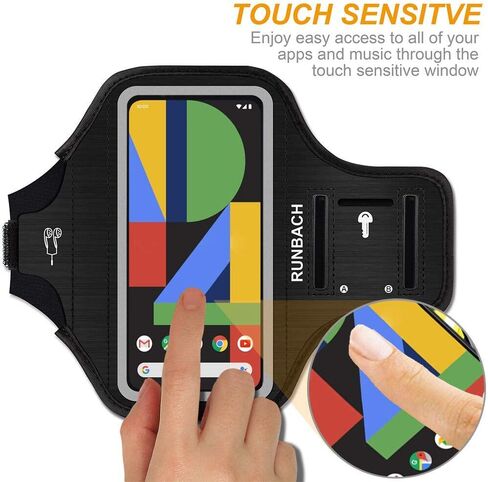 حزام يد للركض من RUNBACH لهاتف Google Pixel 5/4/4a/3/3a، حقيبة رياضية مقاومة للعرق مع حامل لمس/مفتاح وفتحة بطاقة لـ Google Pixel 5/Pixel 4/4a/Pixel 3/3a (أسود) in Kuwait