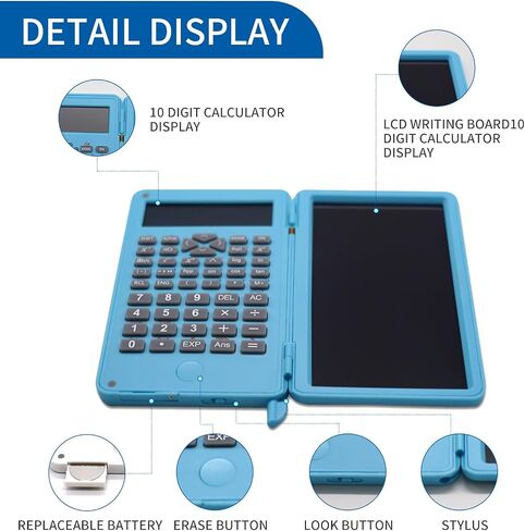 Basic Calculator Notepad with 6.5 Inch LCD Writing Tablet, Rechargeable, Lock Button and E-Pen,12 Digit Display, Also Inkless Drawing/Memo Pads/Planning Boards, Hand-held for Daily and Basic Office in Saudi Arabia