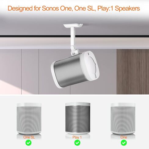 notiela زوج من حامل مكبر الصوت بزاوية قابلة للتعديل على الحائط لـ Sonos One، One SL، حامل سقف Play 1 لـ Sonos One SL حامل حائط أبيض، دعم الجدار والسقف طرق تركيب اختيارية in Kuwait
