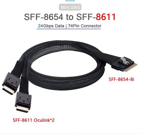 xiwai PCI-E Ultraport Slimline SAS Slim 4.0 SFF-8654 8i 74pin إلى Dual Oculink SFF-8611 كابل 50 سم PCI-Express in Kuwait