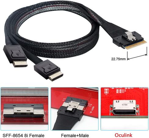 xiwai PCI-E Ultraport Slimline SAS Slim 4.0 SFF-8654 8i 74pin إلى Dual Oculink SFF-8611 كابل 50 سم PCI-Express in Kuwait