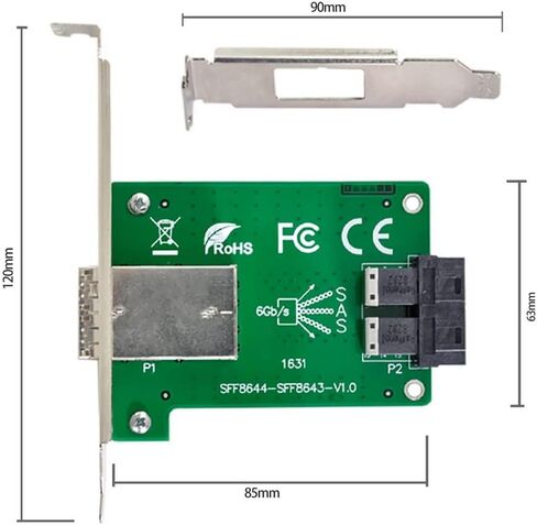 CY Mini SAS HD SFF-8644 to Internal Mini SAS SFF-8087 PCBA Female Adapter Dual Ports with Low Profile Bracket in Kuwait