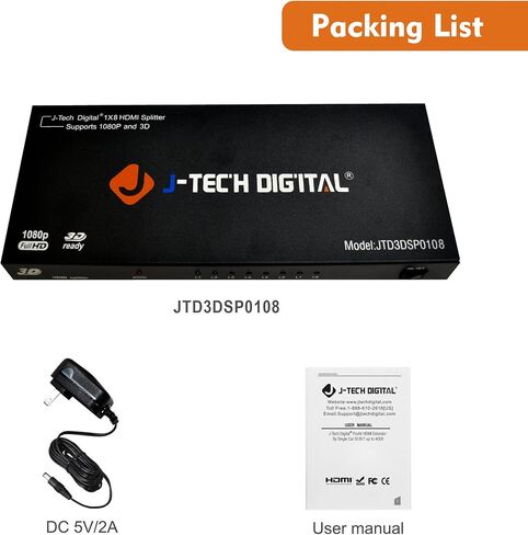 J-Tech Digital 8-Port HDMI v.1.3 Splitter 1x8 Full HD 1080P Certified with 3D [JTD3DSP0108] in Saudi Arabia