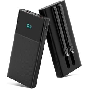 شاحن محمول باور بانك مع كابلين مدمجين (USB-C وiOS)، شاحن هاتف متين للشحن السريع بقدرة 13000 مللي أمبير في الساعة PD مع شاشة LED، شاحن احتياطي لحزمة البطارية لأجهزة iPhone وAndroid وغيرها - وردي (عبوة واحدة) in Kuwait