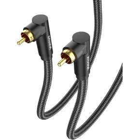 90-Degree Subwoofer Cable 3.3FT,Premium Audio RCA to RCA Cable, (Gold-Plated Connectors, Aluminum Alloy Shell, Braided Jacket) Ideal for Tight Spaces, Home Theater, Sound System-Silver