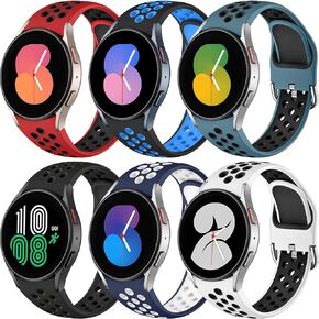 6 عبوات بدون فجوات متوافقة فقط مع Samsung Galaxy Watch 6/5/4 Band 40mm 44m/Watch 6 Classic 43mm 47mm/Galaxy Watch 5 Pro 45mm/4 Classic 42mm 46mm، 20mm أساور رياضية من السيليكون الناعم للنساء والرجال