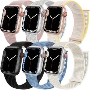 6 Pack Sport Loop Band Compatible with Apple Watch 38mm 40mm 41mm 42mm 44mm 45mm 46mm 49mm for iWatch Ultra Series 11 10 9 8 7 6 5 SE 4 3 2 1 Strap Nylon Women Men Stretchy Braided Wristband Breathable in Kuwait
