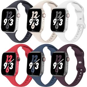 مجموعة من 6 أساور رفيعة رفيعة من Eilesuny متوافقة مع ساعة Apple 38 مم 40 مم 41 مم 42 مم 44 مم 45 مم 49 مم، حزام رياضي من السيليكون الناعم البديل لسلسلة iWatch 9/8/7/6/5/4/3/2/1 Ultra/2 SE للنساء والرجال in Saudi Arabia