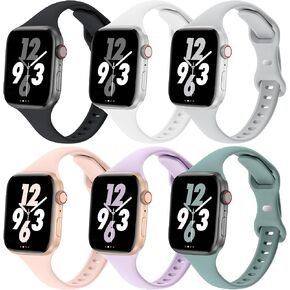 6 Pack Slim Thin Bands Compatible with Apple Watch 38mm 40mm 41mm 42mm 44mm 45mm 46mm 49mm Women Men, Replacement Soft Silicone Sport Strap for iWatch Series 11/10/9/8/7/6/5/4/3/2/1 Ultra SE in Kuwait