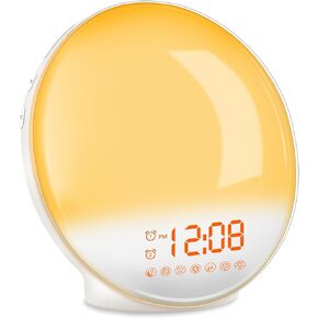Wake Up Light, Sunrise Alarm Clock Radio, Bedside Lamp with Sleep Aid, Dual Alarms, Snooze, Colorful Lights, Natural Sounds for Kids Adults Bedroom in Kuwait