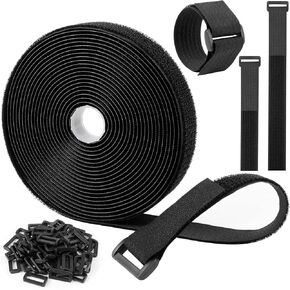 Moyisea 1''x20ft Hook and Loop Straps with 30 Buckles, Adjustable Cable Straps, Free Cut Length, Reusable Nylon Securing Cord Ties for Organizer or Storage, 1in Wide, Black