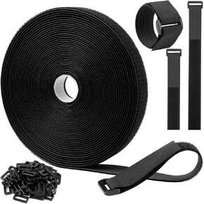 أشرطة لاصقة وحلقة مقاس 1 × 40 قدم من Moyisea مع 60 مشبكًا، وأشرطة كابل قابلة للتعديل، وطول قطع مجاني، وأربطة سلك تأمين من النايلون قابلة لإعادة الاستخدام للمنظم أو التخزين، بعرض 2.54 سم، أسود in Kuwait