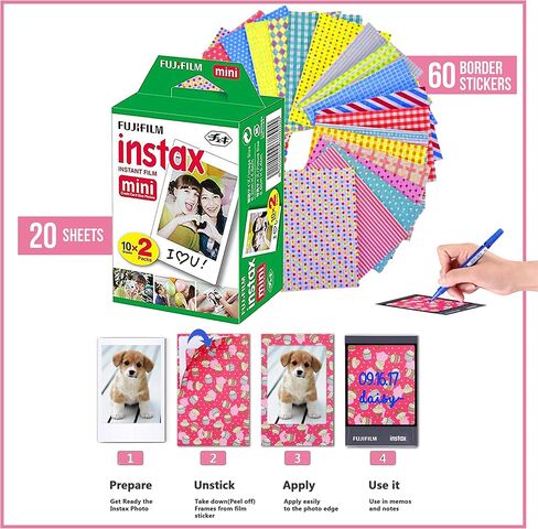 فيلم Fujifilm Instax Mini الفوري (4 عبوات، 80 ورقة) 5 إطارات مكتب بلاستيكية + 60 إطار ملصق + 2 عبوة من ملصقات الزوايا in Saudi Arabia