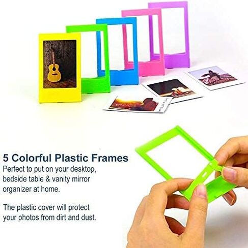 فيلم Fujifilm Instax Mini الفوري (4 عبوات، 80 ورقة) 5 إطارات مكتب بلاستيكية + 60 إطار ملصق + 2 عبوة من ملصقات الزوايا in Saudi Arabia